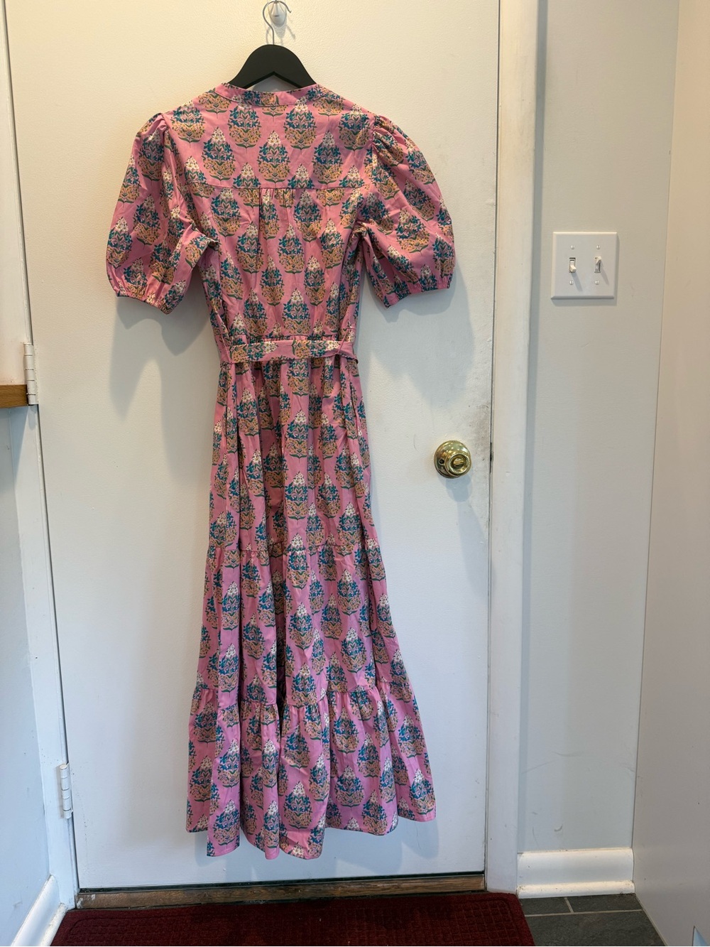Boden Pink Floral Puff-Sleeve Midi Dress with Tie Waist - Picture 4 of 4